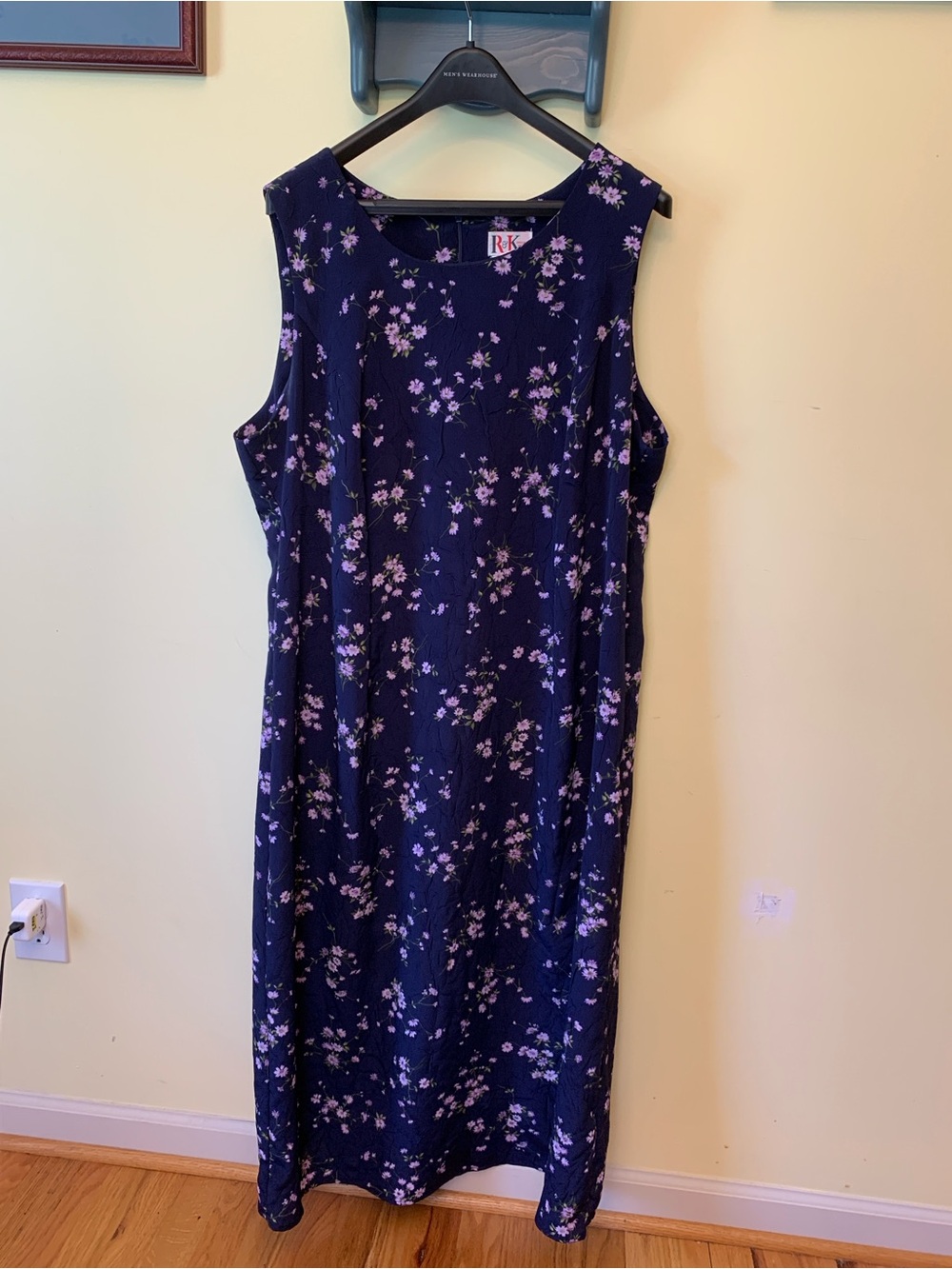 R&K Navy Floral Sleeveless Shift Dress with Lavender Accents